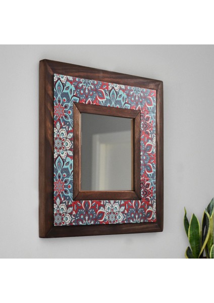 El Yapımı Masif Ahşap & Desenli Mermer Çerçeveli Duvar Aynası - 027.1 - 34x34 cm fiyatları