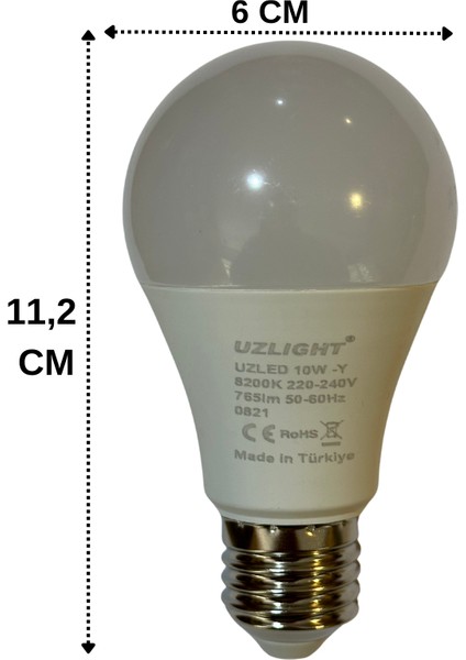 10W(75W) 8200K (Yeşil Işık) E27 Duylu LED Ampul (10 Adet)