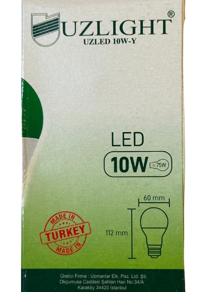 10W(75W) 8200K (Yeşil Işık) E27 Duylu LED Ampul (10 Adet)