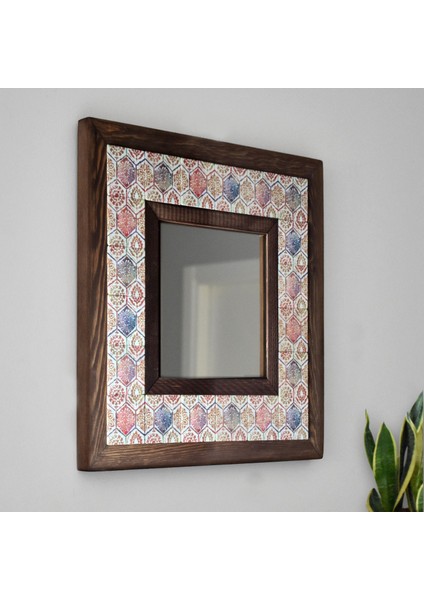 El Yapımı Masif Ahşap & Desenli Mermer Çerçeveli Duvar Aynası - 069.1 - 34x34 cm fiyatları