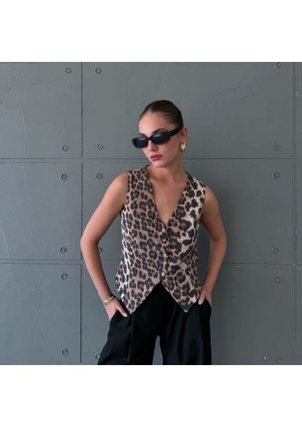 Leopar Desenli Yelek