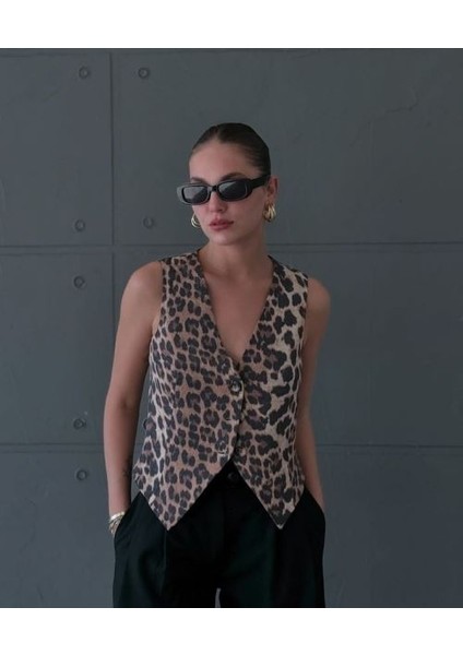 Leopar Desenli Yelek