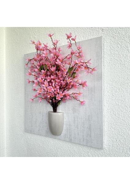 Kabartma Dokulu, Pembe Sakura Çiçekli 3D Tablo