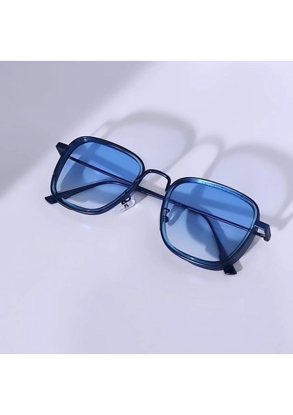 Ayel Glasses Kare Güneş Gözlüğü Unisex Metal Çerçeve Mavi