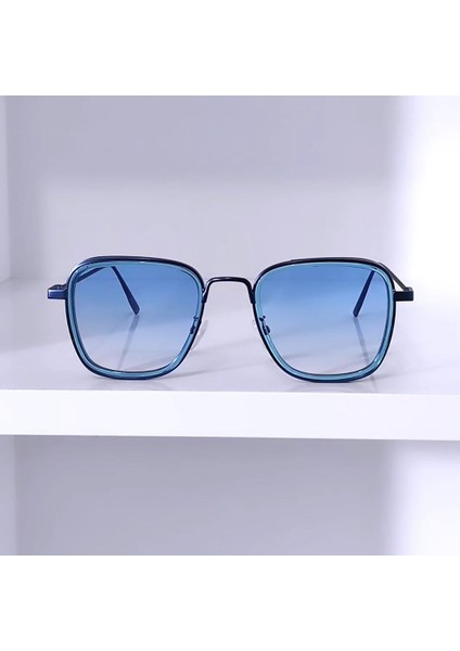 Ayel Glasses Kare Güneş Gözlüğü Unisex Metal Çerçeve Mavi