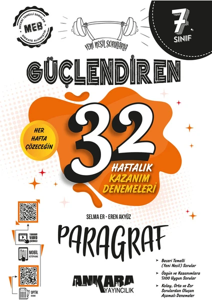 Ankara Yayıncılık 7. Sınıf Güçlendiren 32 Haftalık Paragraf Kazanım Denemeleri 2024-2025 Güncel Baskı