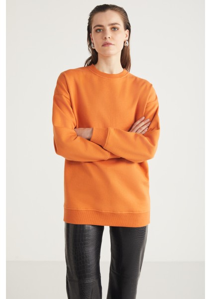 Allys Kadın Bisiklet Yaka Oversize Basic Turuncu Sweatshirt