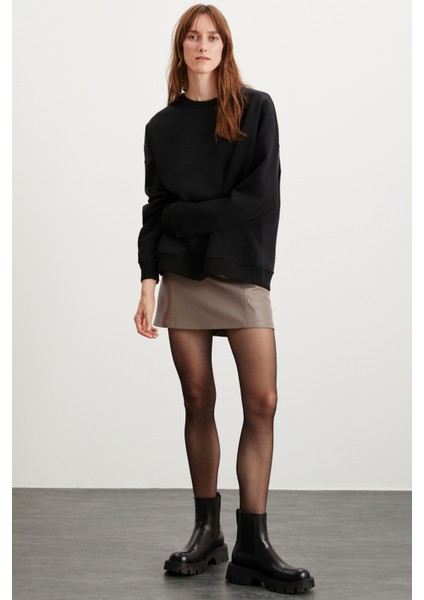 Allys Kadın Bisiklet Yaka Oversize Basic Siyah Sweatshirt