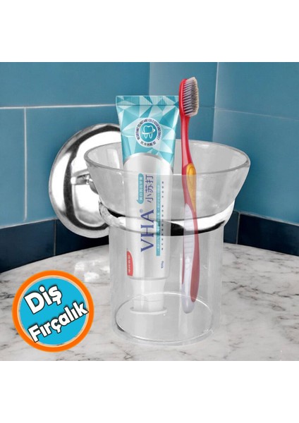 Banyo Diş Fırçalık Vidalı Diş Fırçası Kabı Kutusu Krom Kristal