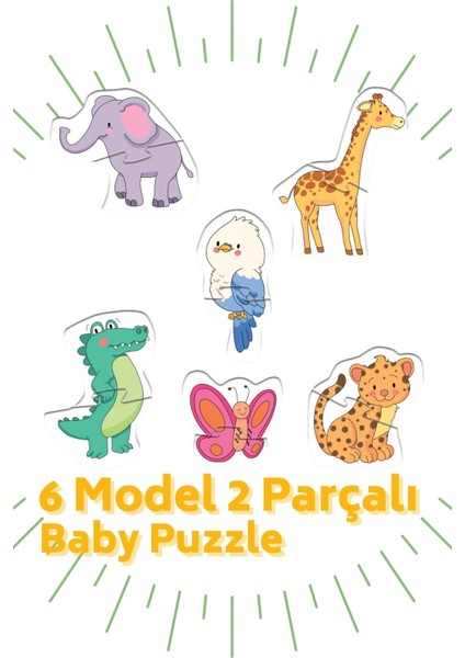 Baby Puzzle 2’li Set 24 Parça, 1 Yaş, Hayvanlar ve Taşıtlar