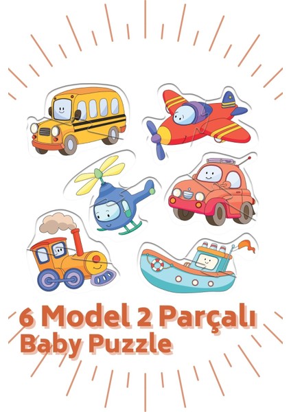 Baby Puzzle 2’li Set 24 Parça, 1 Yaş, Hayvanlar ve Taşıtlar