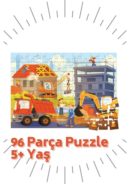 80-96-96 Parça Puzzle 3'lü Set Orkestra - Çufçuf Tren - Inşaat