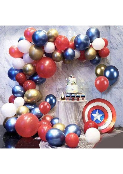 Balon Zinciri - Gold Mavi Kırmızı Beyaz 100 Adet