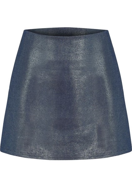 Rapollo Denim Lacivert Varak Baskılı Parlak Etek