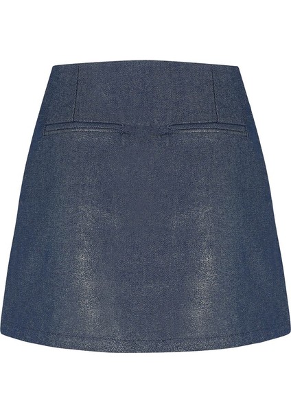 Rapollo Denim Lacivert Varak Baskılı Parlak Etek fiyatları