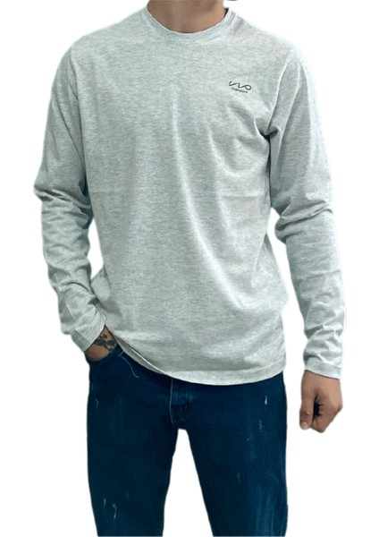 Gri Unisex No Standart Uzun Kollu Polyester Karışımlı T-Shirt
