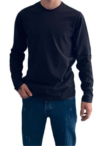 Siyah Unisex No Standart Uzun Kollu Likralı T-Shirt