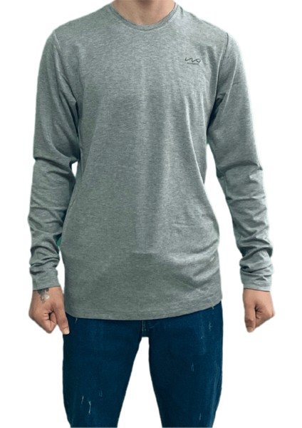 Koyu Gri Unisex No Standart Uzun Kollu Likralı T-Shirt