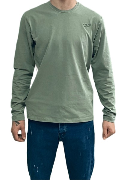 Yeşil Unisex No Standart Uzun Kollu Likralı T-Shirt