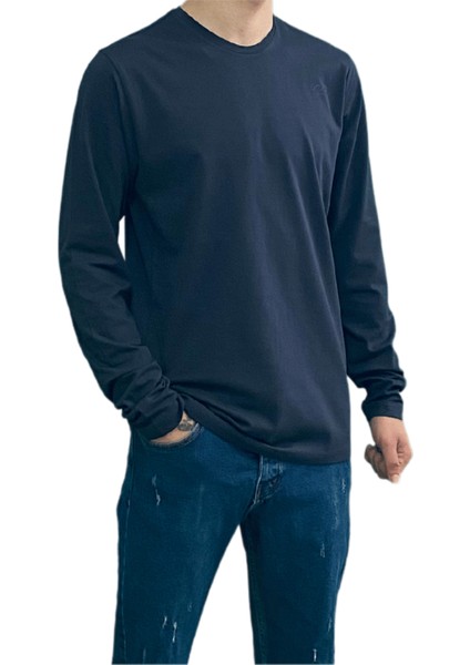 Lacivert Unisex No Standart Uzun Kollu Likralı T-Shirt fiyatları