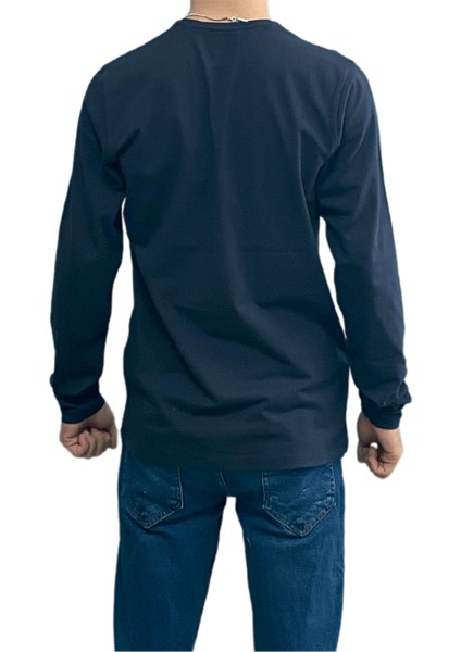 Lacivert Unisex No Standart Uzun Kollu Likralı T-Shirt modelleri