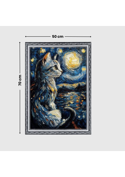 Yıldızlı Gece Kedi Posteri, Akıllı Kağıt Premium Eşsiz Tasarım Poster, Van Gogh Tablo,duvar Posteri fiyatları