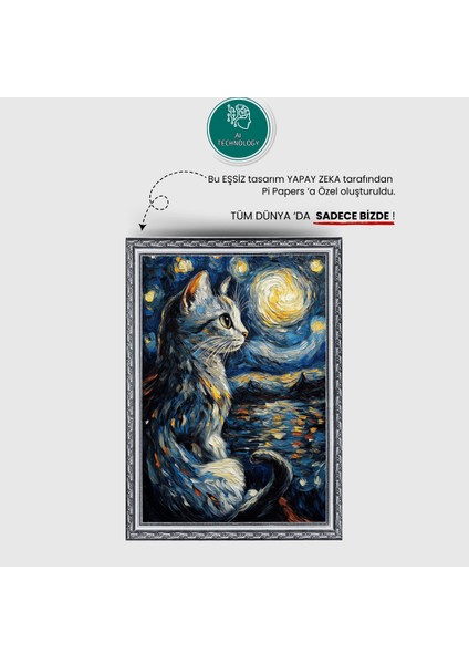 Yıldızlı Gece Kedi Posteri, Akıllı Kağıt Premium Eşsiz Tasarım Poster, Van Gogh Tablo,duvar Posteri fırsatları