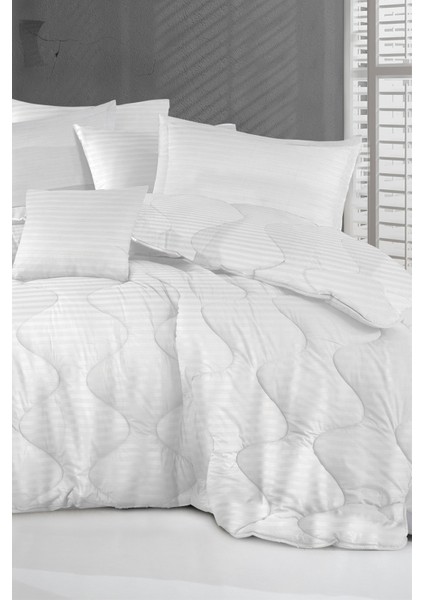 Beyaz Çizgili Tek Kişilik Polysaten Özel Dolgulu Yorgan 155*215 cm modelleri