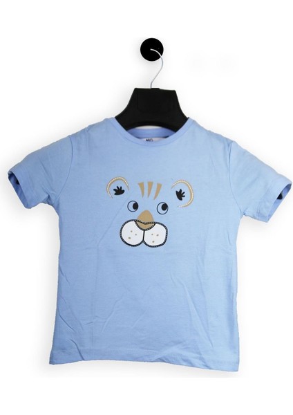 Açık Mavi Aslan Desenli Kısa Kol Çocuk T-Shirt