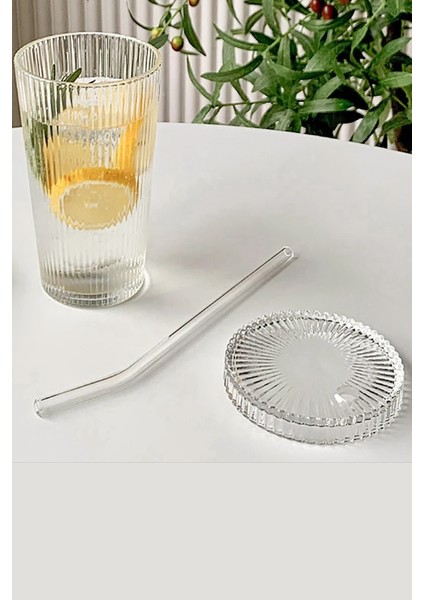 Origami Stil Cam Pipetli Bardak Kapaklı Kahve ve Sunum Bardağı Kokteyl Bardak 400 ml