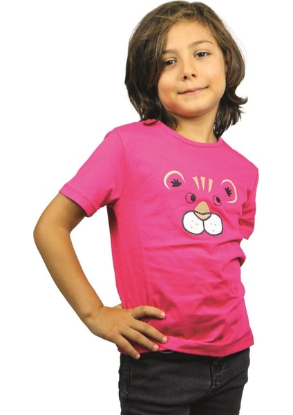 Pembe Renk Desenli Kısa Kol Çocuk T-Shirt