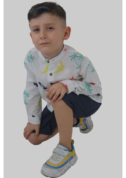 Beyaz Renk Yaz Baskılı Kısa Kollu Erkek Bebek Gömlek fiyatları