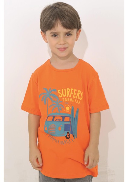 Turuncu Renk Summer Party Kısa Kol Çocuk T-Shirt