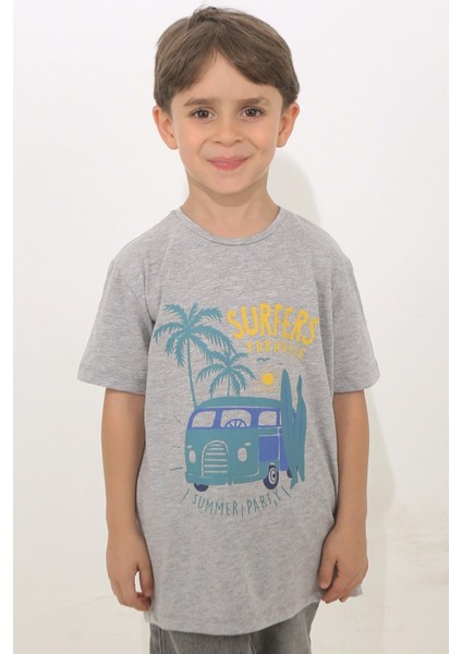 Gri Melanj Summer Party Kısa Kol Çocuk T-Shirt