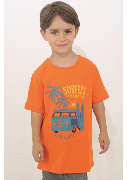 Turuncu Renk Summer Party Kısa Kol Çocuk T-Shirt fiyatları