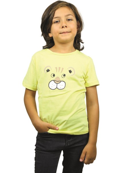 Sarı Renk Aslan Desenli Kısa Kol Çocuk T-Shirt