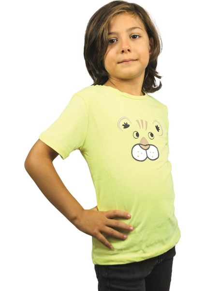 Sarı Renk Aslan Desenli Kısa Kol Çocuk T-Shirt