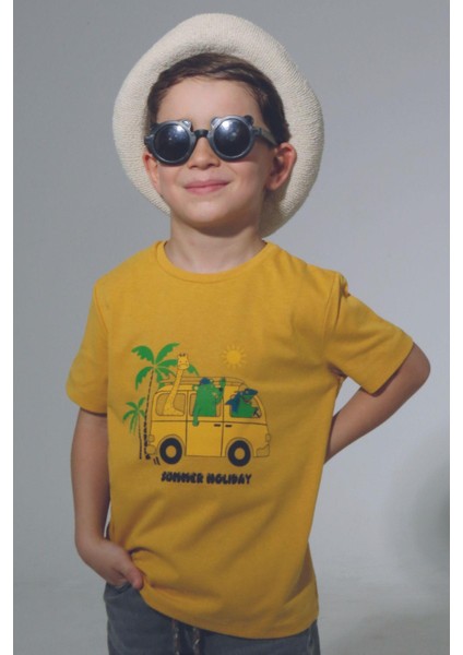 ASG Tekstil Hardal Renk Summer Holiday Kısa Kol Çocuk T-Shirt