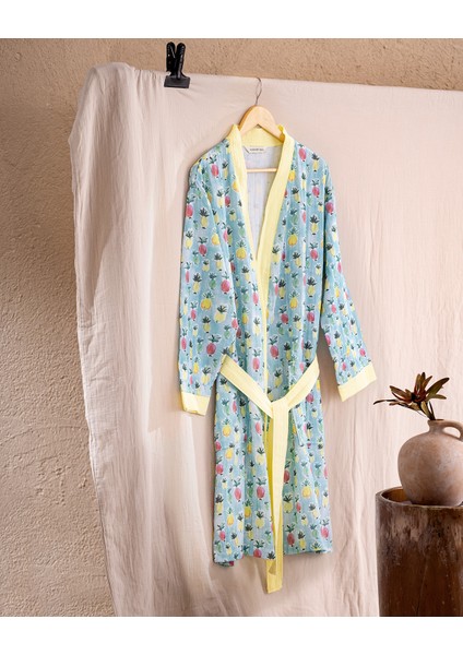 Ancile Müslin Kadın %100 Pamuk Bornoz - Sarı