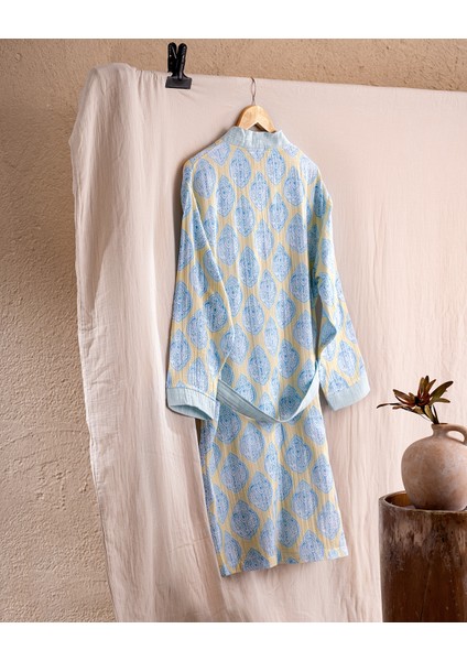 Aubina Müslin Kadın %100 Pamuk Bornoz - Sarı/mavi fiyatları