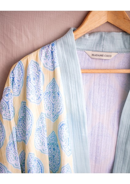 Aubina Müslin Kadın %100 Pamuk Bornoz - Sarı/mavi modelleri