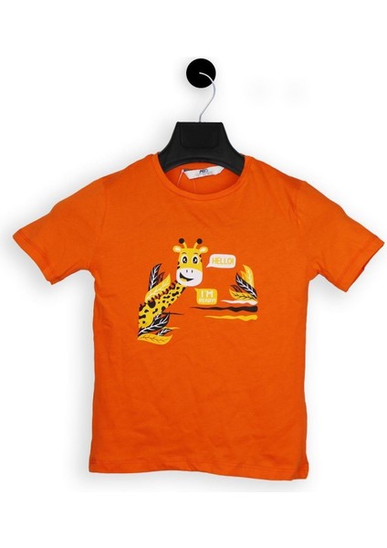 Turuncu Renk Hello Zürafa Kısa Kol Çocuk T-Shirt