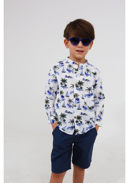 Palmiye Desenli Kısa Kollu Erkek Bebek Gömlek fırsatları