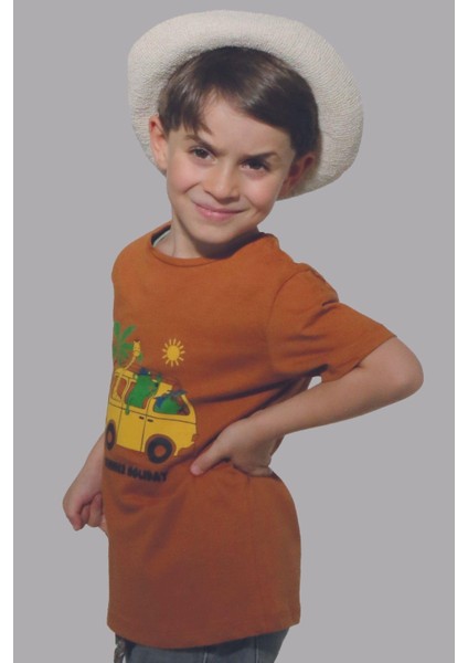 Kahverengi Summer Holiday Kısa Kol Çocuk T-Shirt modelleri