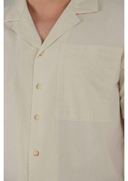 Bej Renk Düz Erkek Keten Görünümlü Kısa Kol Gömlek modelleri