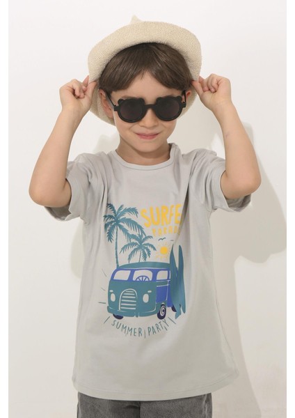 Gri Renk Summer Party Kısa Kol Çocuk T-Shirt
