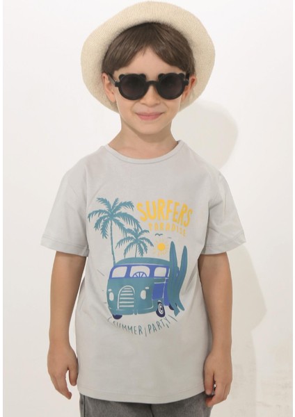 Gri Renk Summer Party Kısa Kol Çocuk T-Shirt fiyatları
