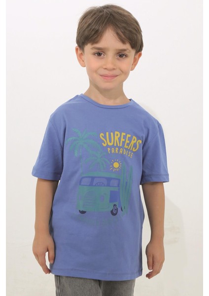 Mavi Renk Summer Party Kısa Kol Çocuk T-Shirt