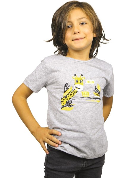 Gri Melanj Hello Zürafa Kısa Kol Çocuk T-Shirt fiyatları