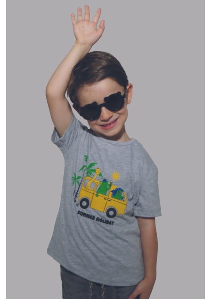 Gri Melanj Summer Holiday Kısa Kol Çocuk T-Shirt